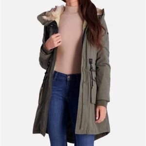 Lucky Brand Womens Faux Fur Trim Cold Weather Anorak Jacket in Forest - NWT